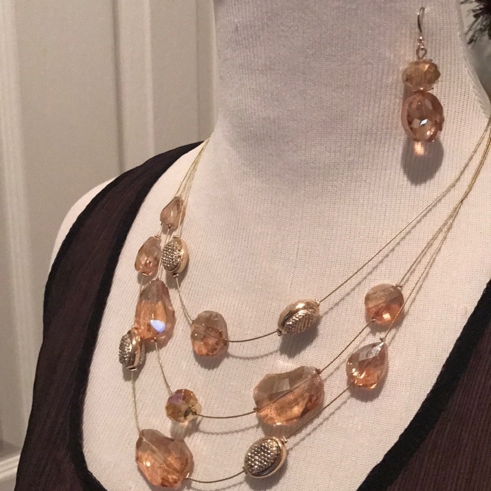 Necklace and earrings combo, gold and sparkly
